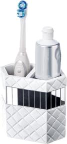 img 1 attached to Creative Scents White Bathroom Accessories Set - 4 Piece Gift Pack with Quilted Mirror Accents