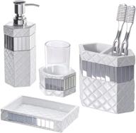 creative scents white bathroom accessories set - 4 piece gift pack with quilted mirror accents logo