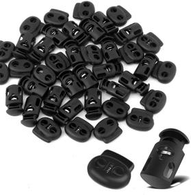 img 4 attached to 🎒 ERKOON 40 Pieces Plastic Cord Locks - Spring Stopper Fasteners with Toggle for Drawstring Bags (20 Double-Hole, 20 Single-Hole, Black)