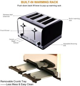 img 1 attached to 🍞 Gohyo 4-Slice Stainless Steel Toaster with Wide Slots & Removable Crumb Tray - Ideal for Bread & Bagels (Black)