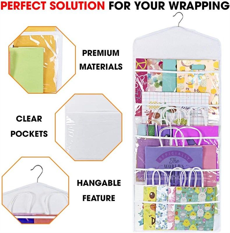 Primode Hanging Gift Wrapping Paper Storage Organizer Bag, Double Sided Multiple Front Back Pockets Organize Your Gift Wrap, Gift Bags B