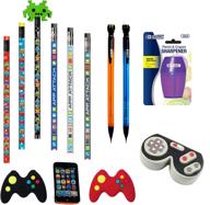 kids video gamer pencil pouch with coordinating stationary accessories-pencils logo