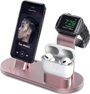 док-станция olebr - совместима с airpods, iwatch серии 6/7/se/5/4/3/2/1, iphone серии 13/12/12 pro/max/11/11 pro/max/xs/x max/xr/x/8/8plus/7/7 p/6s/6s p (требуется оригинальный кабель) - розовое золото. логотип