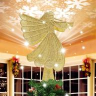 🌟 sparkling gold angel topper: lighted 3d rotating led projector for magical christmas tree decoration logo