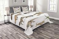 🦎 ambesonne reptile bedspread, colorful leopard gecko family image, wildlife art print, quilted 3 piece coverlet set with 2 pillow shams, queen size, white beige logo