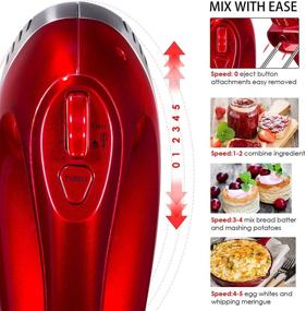 img 3 attached to 🍰 REDMOND Electric Hand Mixer - 5-Speed 300W Power Handheld Kitchen Mixer with Turbo Mode and Attachments (2 Beaters, 2 Dough Hooks) - Ideal Cake Mixer for Baking - Vibrant Red