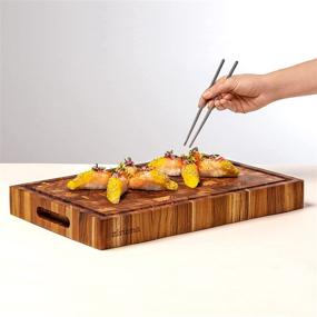 img 2 attached to 🪵 Ziruma End Grain Prime Teak Wood Cutting Board: Superior Quality 17x11 x 1.5 in Butcher Block, Treated with Beeswax and Natural Oils - Includes 2oz of Wood Moisturizer