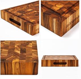 img 1 attached to 🪵 Ziruma End Grain Prime Teak Wood Cutting Board: Superior Quality 17x11 x 1.5 in Butcher Block, Treated with Beeswax and Natural Oils - Includes 2oz of Wood Moisturizer