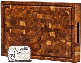 img 4 attached to 🪵 Ziruma End Grain Prime Teak Wood Cutting Board: Superior Quality 17x11 x 1.5 in Butcher Block, Treated with Beeswax and Natural Oils - Includes 2oz of Wood Moisturizer