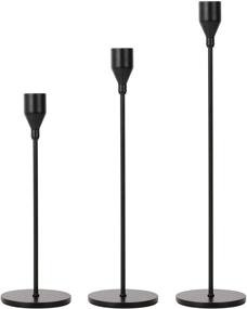 img 4 attached to Lobolighting Set of 3 Black Candlestick Holders - Taper Candle Holder Centerpieces for Wedding, Dining Party Decorations