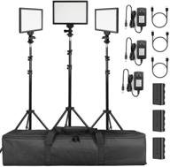 3 pack led video light stand lighting kit with battery/charger for studio photography and youtube video shooting - bi-color 3300k-5600k ultra slim continuous output lighting panel logo