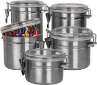 🍱 stackable stainless steel canister set with clear acrylic lids & airtight clamp - durable food storage container for kitchen counter & pantry - ideal for tea, sugar, coffee, flour, rice, pasta, spices, and herbs логотип