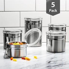 img 3 attached to 🍱 Stackable Stainless Steel Canister Set with Clear Acrylic Lids & Airtight Clamp - Durable Food Storage Container for Kitchen Counter & Pantry - Ideal for Tea, Sugar, Coffee, Flour, Rice, Pasta, Spices, and Herbs