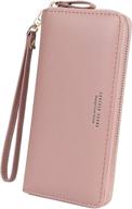 👜 pink cynure women's large leather card organizer zipper long wristlet checkbook clutch wallet: organize in style! logo