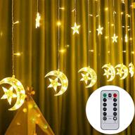 🌟 decorate with elegance: twinkle star 138 led star moon curtain string lights, usb powered with remote control - perfect for ramadan, christmas, wedding, party, home, patio lawn - warm white logo