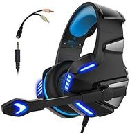 gaming headset for ps4 xbox one - mic stereo surround noise reduction led lights volume control - blue logo