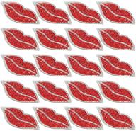 zerodis 20 pcs red lip rhinestones: iron on patch with rhine red sequins lip motif - diy craft applique logo