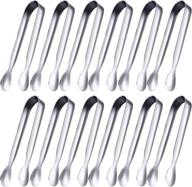 🍴 versatile and stylish 12-piece set of stainless steel mini serving tongs – perfect for tea parties, coffee bars, and kitchen use - silver, 4.3 inch logo