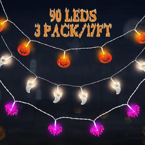 img 4 attached to 🎃 Indoor Outdoor Garma Halloween Lights Decoration with Pumpkin Bat Ghost String Lights Led Decorations - 3Pack USB Operated, 30 LED String Lights for Party Supplies