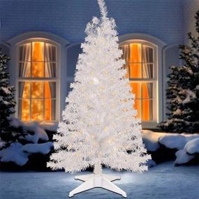 img 1 attached to 🎄 4 FT Pre-lit Artificial Christmas Tree by Juegoal - Lighted White Tinsel Pencil Pine Spruce with 70 Warm White LED Lights, 8 Lighting Modes & Timer Function - Perfect Xmas Holiday Winter Home Party Decor