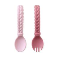 🍼 itzy ritzy silicone spoon and fork set: baby utensil set with loop and braid handles, 100% food grade silicone & bpa-free, pink, ages 6 months+ logo