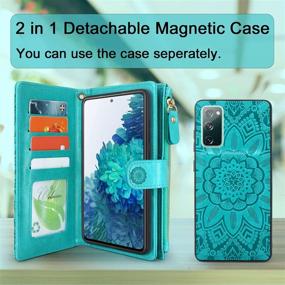 img 2 attached to Harryshell Detachable Magnetic Zipper Wallet Leather Case Cash Pocket With 12 Card Slots Holder Wrist Strap For Samsung Galaxy S20 FE 5G (2020) Floral Flower (Blue Green)