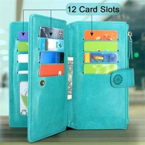 img 1 attached to Harryshell Detachable Magnetic Zipper Wallet Leather Case Cash Pocket With 12 Card Slots Holder Wrist Strap For Samsung Galaxy S20 FE 5G (2020) Floral Flower (Blue Green)