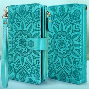 img 3 attached to Harryshell Detachable Magnetic Zipper Wallet Leather Case Cash Pocket With 12 Card Slots Holder Wrist Strap For Samsung Galaxy S20 FE 5G (2020) Floral Flower (Blue Green)