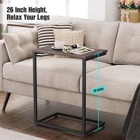 img 1 attached to 🛋️ C Shaped Sofa Side Table: Space-Saving Couch End Table for Small Living Spaces - Narrow C Tray Design for Bedside or Living Room - Wood and Metal Industrial Style, 26" Tall