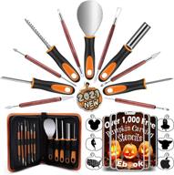 🎃 professional halloween pumpkin carving kit - upgraded 12-piece stainless steel knife & sculpting tool set for kids and adults, with carrying case & 1000+ jack-o-lantern stencil ebook for creative decorations logo