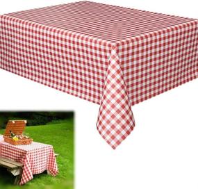 img 1 attached to 🎄 Red and White Checkered Gingham Print Christmas Vinyl Tablecloth - Pack of 12 Rectangular Table Cloth Runners for Holiday Parties, Beach, Camping, Weddings, Birthdays - L108” x W55”