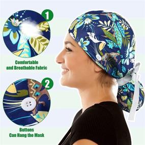 img 1 attached to 🎩 Adjustable Bouffant Hats with Sweatband, Buttons, Ribbon Print, and Head Tie Covers - Set of 6