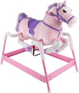 🎠 happy trails pink spring rocking horse plush toy: adjustable foot stirrups and sounds for toddlers to 5 years old logo