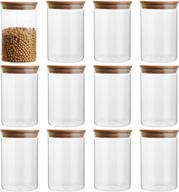 premium set of 12 clear glass food storage containers with airtight bamboo lids - 14oz/400ml capacity - perfect for sugar, candy, cookie, rice, and spice jars логотип