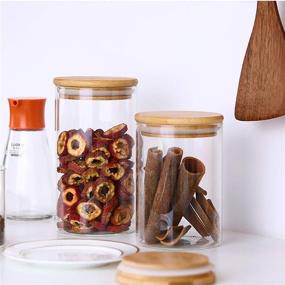 img 1 attached to Premium Set of 12 Clear Glass Food Storage Containers with Airtight Bamboo Lids - 14oz/400ml Capacity - Perfect for Sugar, Candy, Cookie, Rice, and Spice Jars