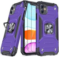 purple jame iphone 11 case with 2pcs screen protector - military-grade drop protection, shockproof bumper case & protective phone cases featuring ring kickstand - for 6.1 inch iphone 11 logo