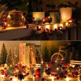 img 1 attached to 10FT Christmas Garland with Lights: 30LED Lighted Pinecones and Berries, Battery Powered Prelit Garland for Mantle, Indoor and Outdoor Christmas Decorations