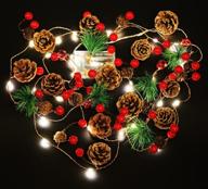 10ft christmas garland with lights: 30led lighted pinecones and berries, battery powered prelit garland for mantle, indoor and outdoor christmas decorations логотип