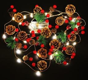 img 4 attached to 10FT Christmas Garland with Lights: 30LED Lighted Pinecones and Berries, Battery Powered Prelit Garland for Mantle, Indoor and Outdoor Christmas Decorations