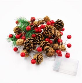 img 2 attached to 10FT Christmas Garland with Lights: 30LED Lighted Pinecones and Berries, Battery Powered Prelit Garland for Mantle, Indoor and Outdoor Christmas Decorations