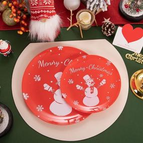 img 1 attached to 🎅 SUT 60PCS Christmas Party Plates, Red Disposable Plates with White Snowmen Design - Includes 30 Plastic Dessert Plates (7.5") and 30 Plastic Dinner Plates (10.25") - Perfect for Christmas Party, Serving 30 Guests