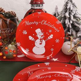 img 2 attached to 🎅 SUT 60PCS Christmas Party Plates, Red Disposable Plates with White Snowmen Design - Includes 30 Plastic Dessert Plates (7.5") and 30 Plastic Dinner Plates (10.25") - Perfect for Christmas Party, Serving 30 Guests