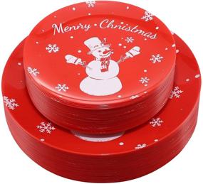 img 4 attached to 🎅 SUT 60PCS Christmas Party Plates, Red Disposable Plates with White Snowmen Design - Includes 30 Plastic Dessert Plates (7.5") and 30 Plastic Dinner Plates (10.25") - Perfect for Christmas Party, Serving 30 Guests