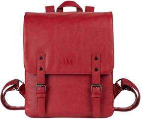 img 4 attached to 🎒 Stylish LXY Vegan Leather Backpack: Vintage Laptop Bookbag for Women Men, Red Faux Leather Purse - Perfect for College, School, Travel
