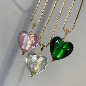 img 1 attached to 💚 YorzAhar Murano Glass Heart Pendant Necklace: Handmade Green Pink White Love Pendant, 18k Gold Plated Chain Necklace for Women - Perfect Valentine's or Summer Casual Gift