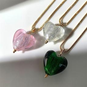 img 2 attached to 💚 YorzAhar Murano Glass Heart Pendant Necklace: Handmade Green Pink White Love Pendant, 18k Gold Plated Chain Necklace for Women - Perfect Valentine's or Summer Casual Gift