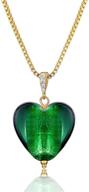 💚 yorzahar murano glass heart pendant necklace: handmade green pink white love pendant, 18k gold plated chain necklace for women - perfect valentine's or summer casual gift logo