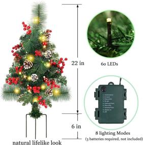 img 3 attached to Lulu Home 2 Pack 2 Ft Pre-Lit Pathway Christmas Trees with Stake: Battery Operated 60 LED Lighted Small Christmas Trees Yard Stake Outdoor Decoration with Red Berries, Red Balls, Pine Cones – Festive Holiday Décor!