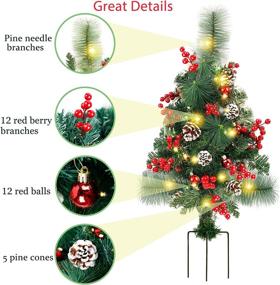 img 2 attached to Lulu Home 2 Pack 2 Ft Pre-Lit Pathway Christmas Trees with Stake: Battery Operated 60 LED Lighted Small Christmas Trees Yard Stake Outdoor Decoration with Red Berries, Red Balls, Pine Cones – Festive Holiday Décor!