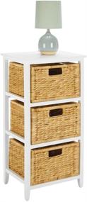 img 4 attached to 🛋️ mDesign Side End Table Storage Nightstand with Water Hyacinth Woven Bins - Sturdy Wood Frame, Multi-Purpose Furniture Unit for Living Room, Bedroom, Hallway, Entryway - 3 Drawer Design, White/Bamboo